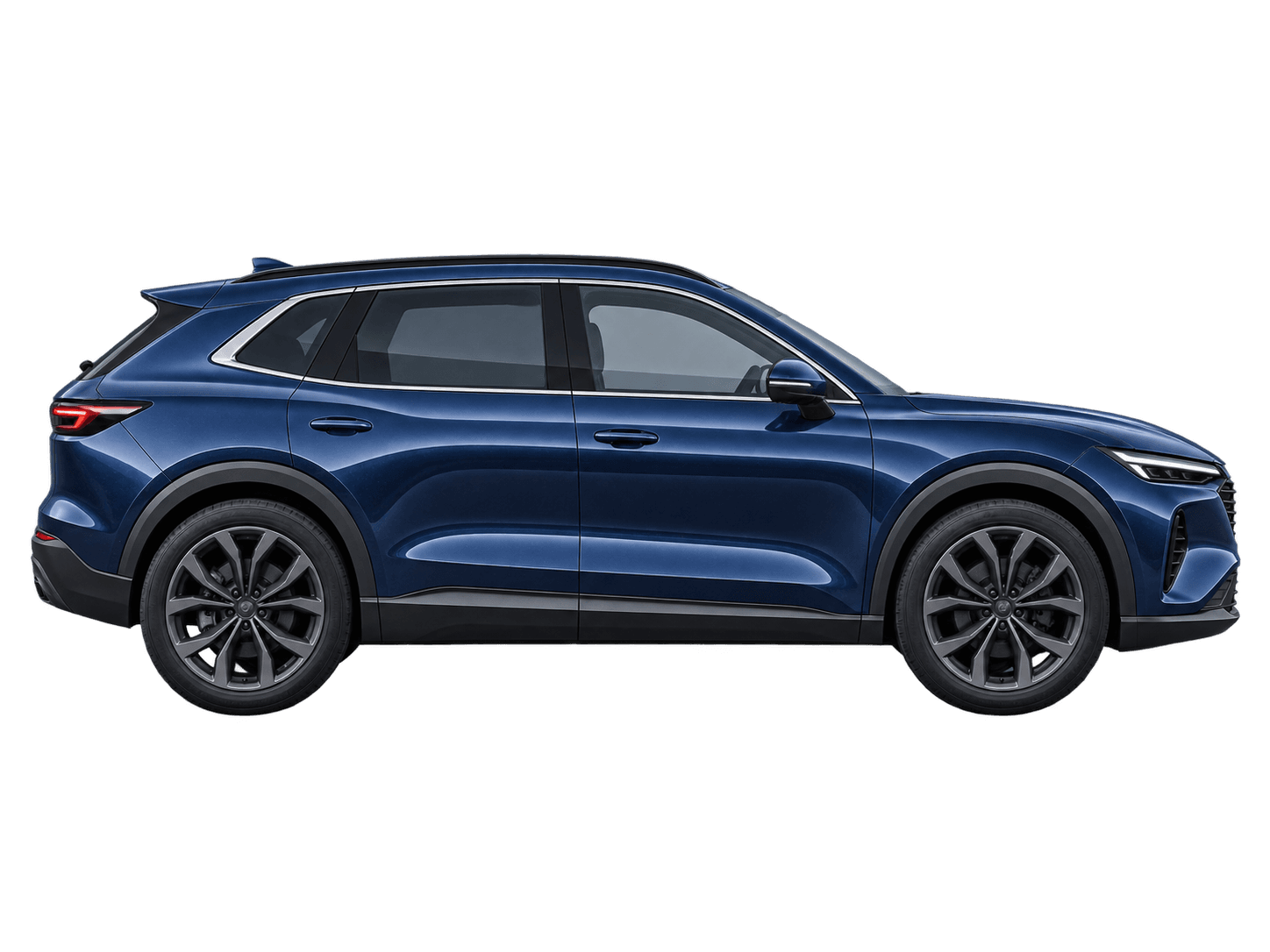 Driver side of the premium dark blue SUV
